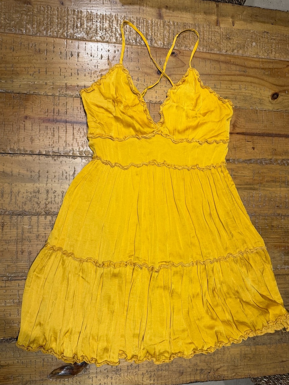 She + Sky Yellow Ruffle Tiered Sundress with Crossback Straps